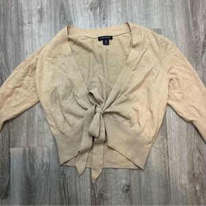 Banana Republic 100% Cashmere Neutral Cropped Tie Cardigan Quarter Sleeve XL